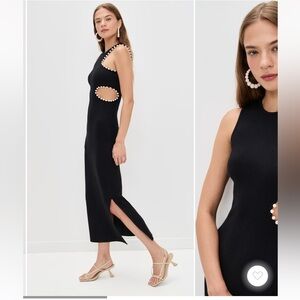 The Wolf gang  Escena midi dress in noir beaded cutouts timeless classic XL NWT